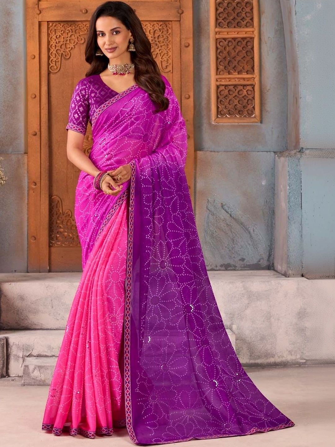 Laxmipati Tie and Dye Mirror Work Silk Blend Designer Saree-image-10