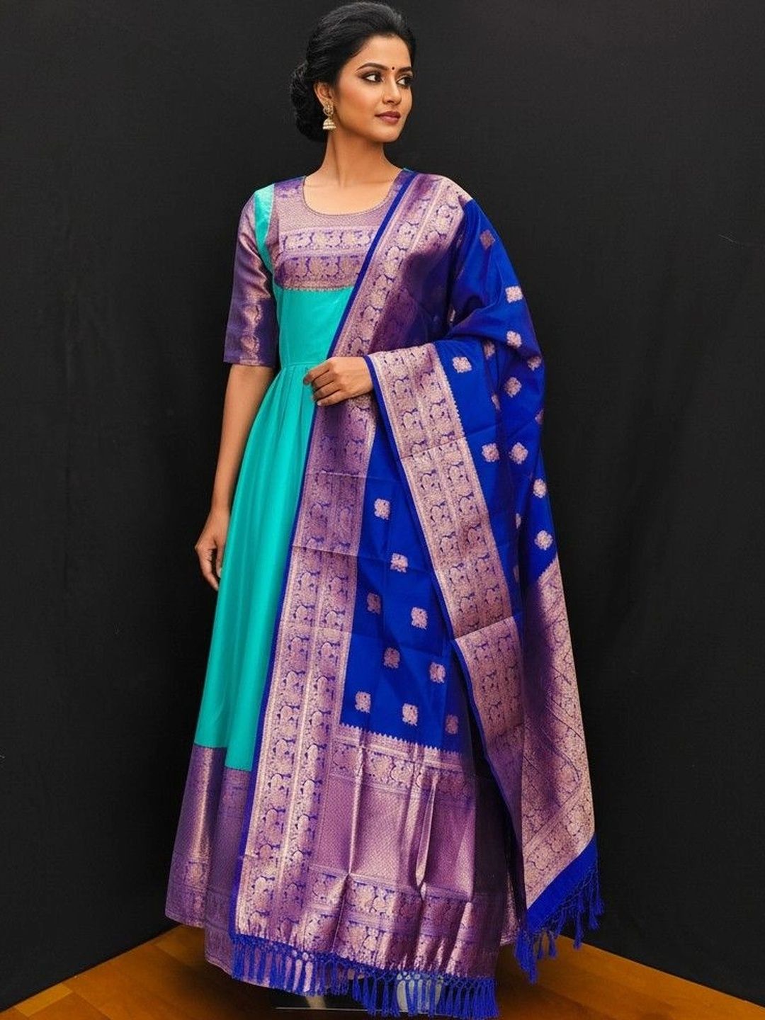 Kinjhit Fashion Printed Round Neck Fit & Flare Ethnic Dresses-image-14