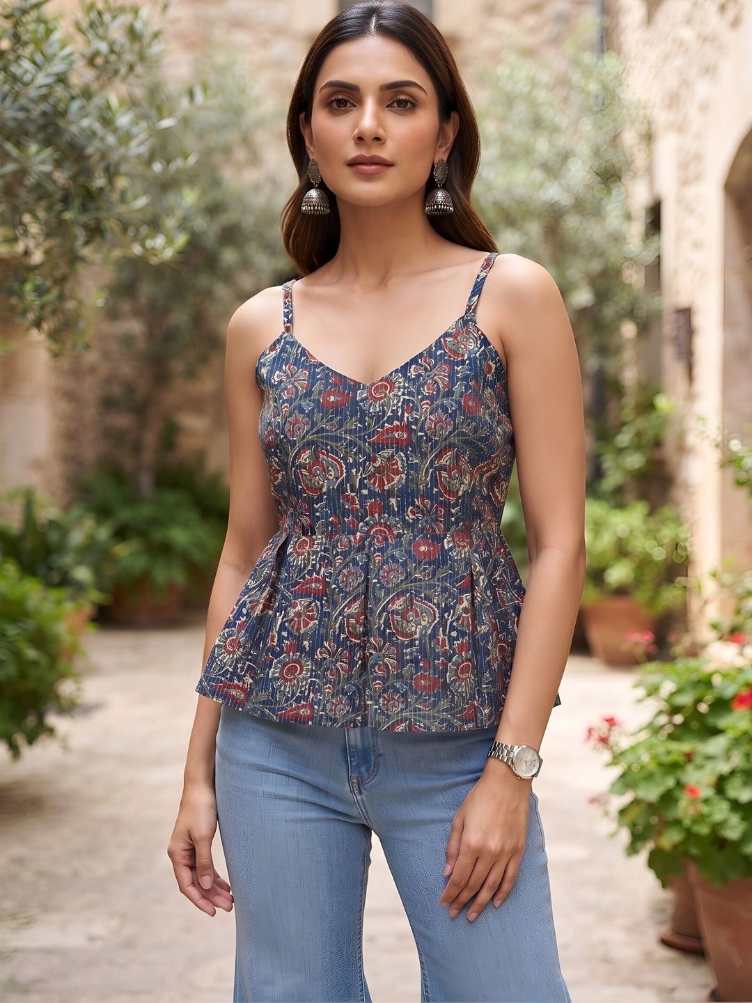 KEIYONA Floral Print Cotton Peplum Top-picture-37