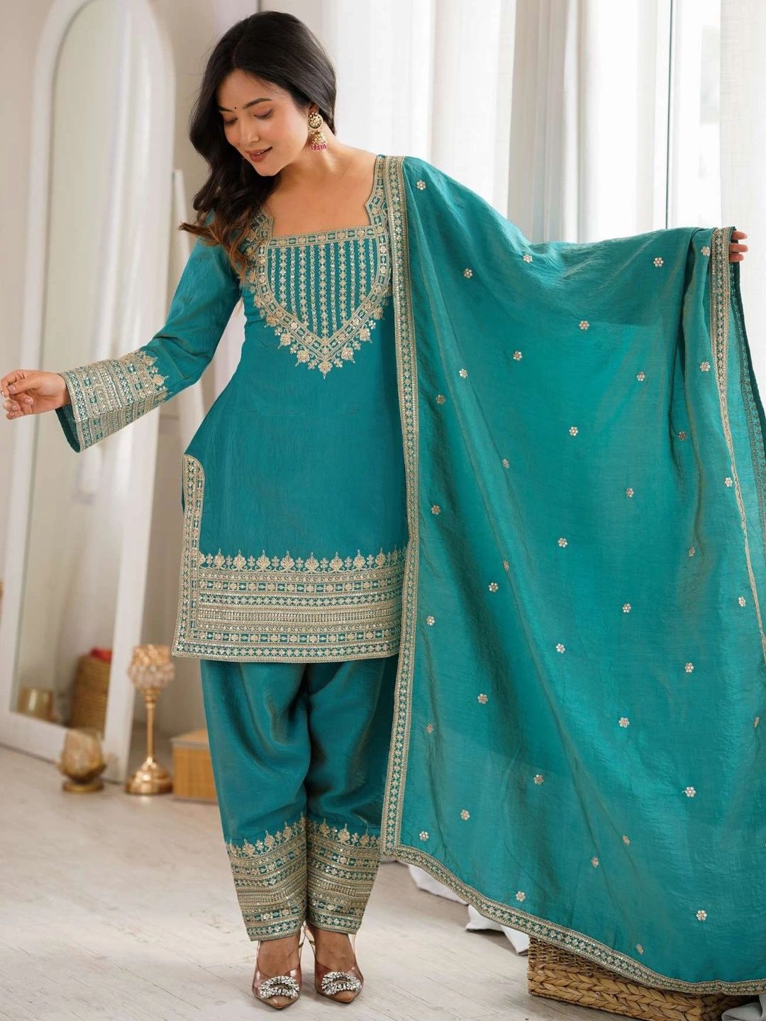 SAJANRE Women Ethnic Motifs Embroidered Regular Thread Work Kurta with Patiala & With Dupatta-picture-38