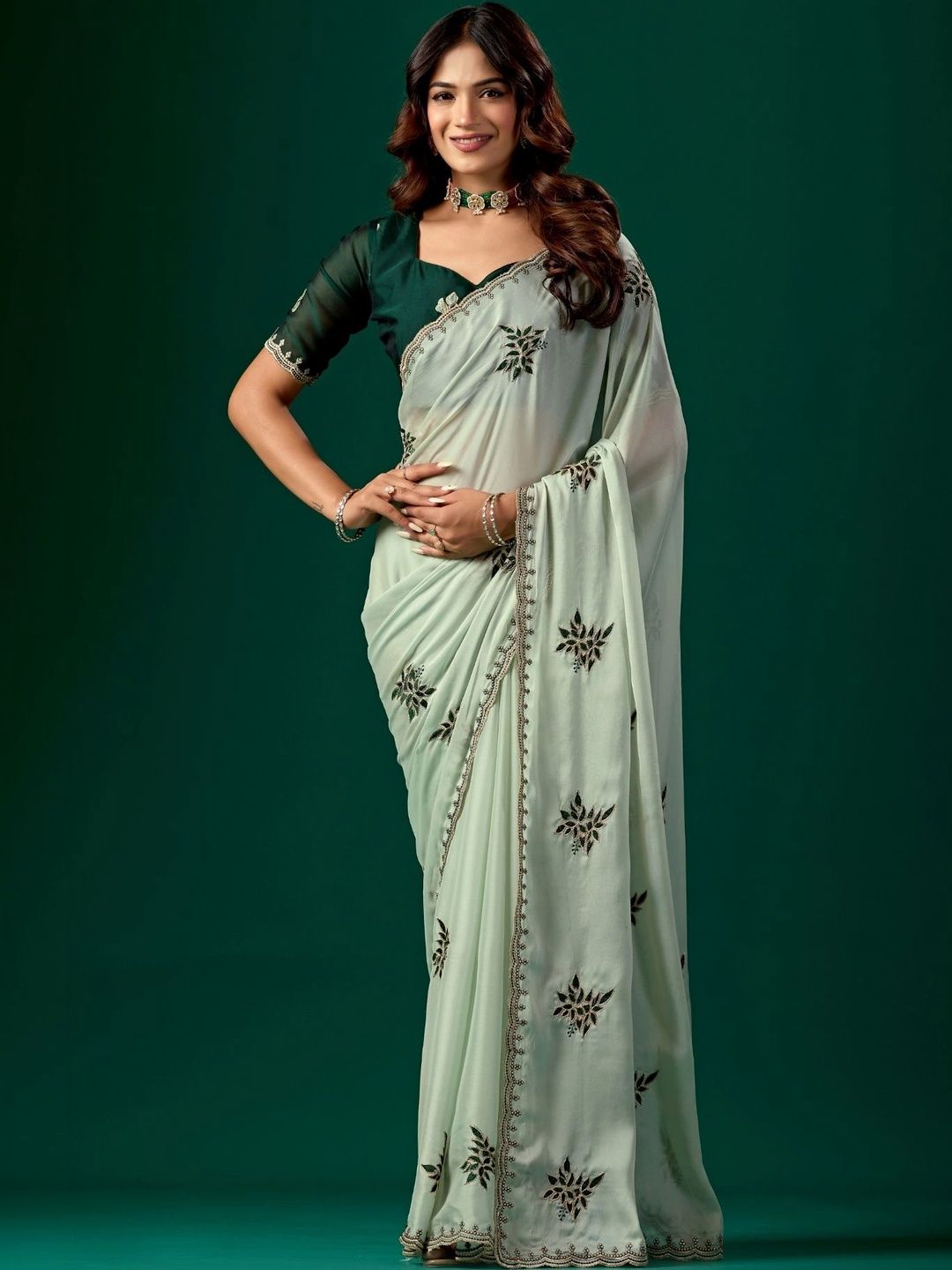all about you Floral Embroidered Poly Chiffon Designer Saree-picture-38