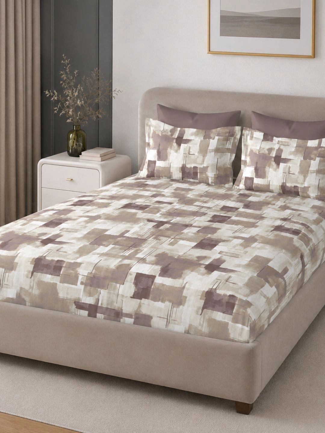 Sleeping Owls- because your sleep matters Camel Brown 220 TC King Bedsheet with 2 Pillow Covers-picture-58