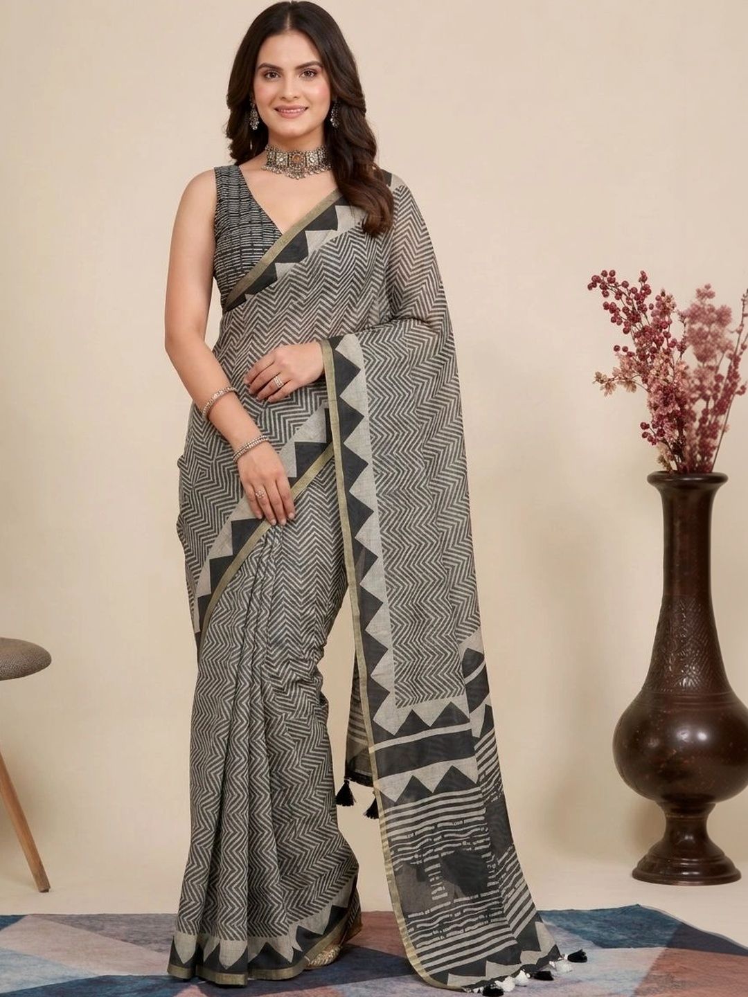 Anouk Pure Linen Ikat Saree-picture-14