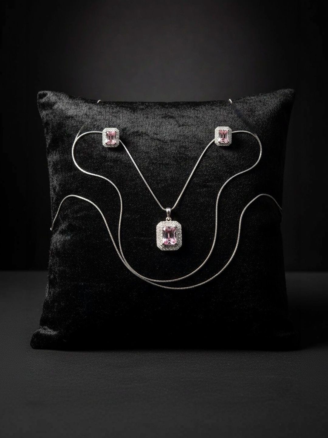 ADITYA COLLECTION Silver-Plated Stone-Studded Pendant and Earrings-image-33