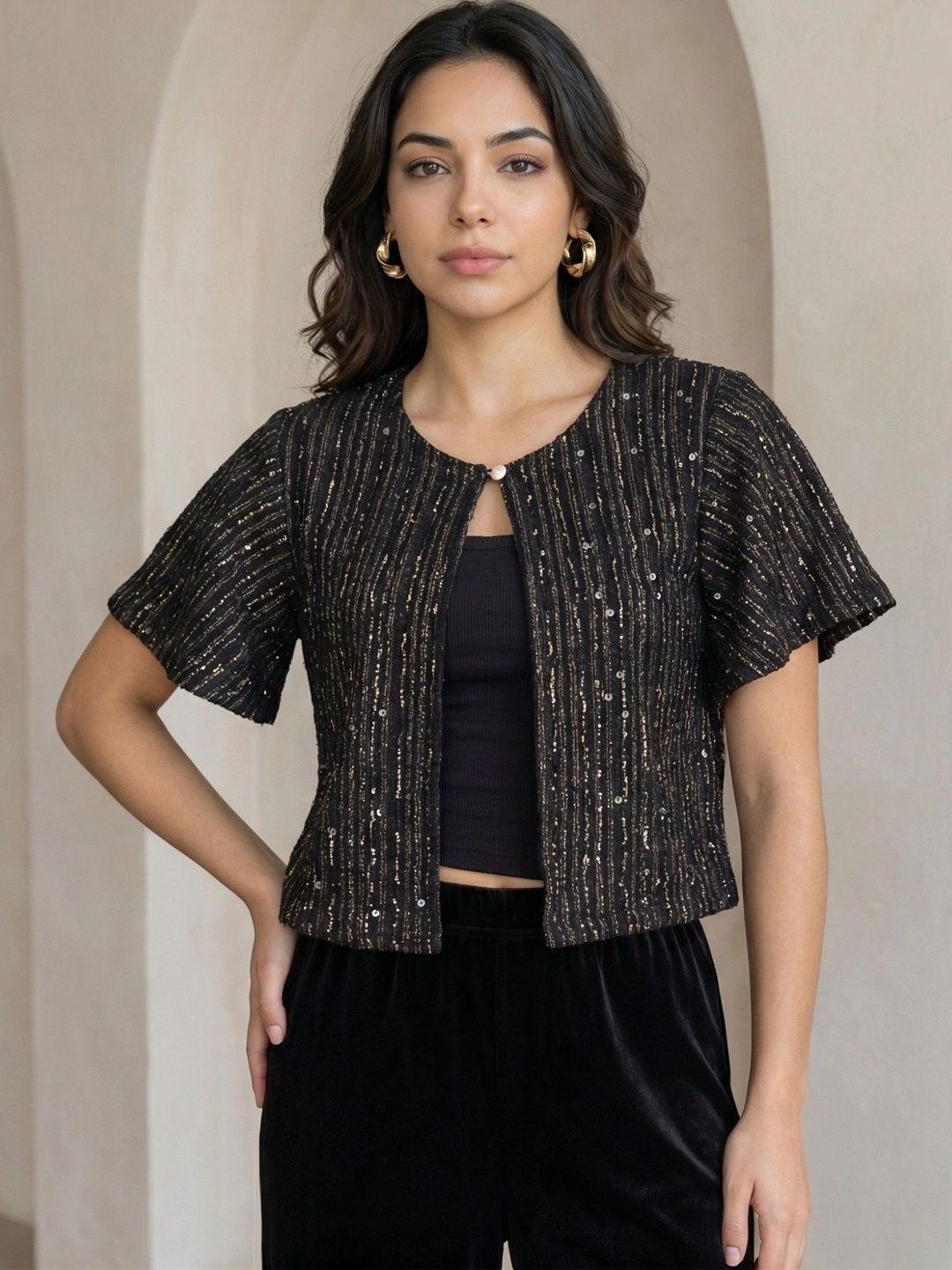 SZN Women Party Embellished Crop Shrug-picture-29