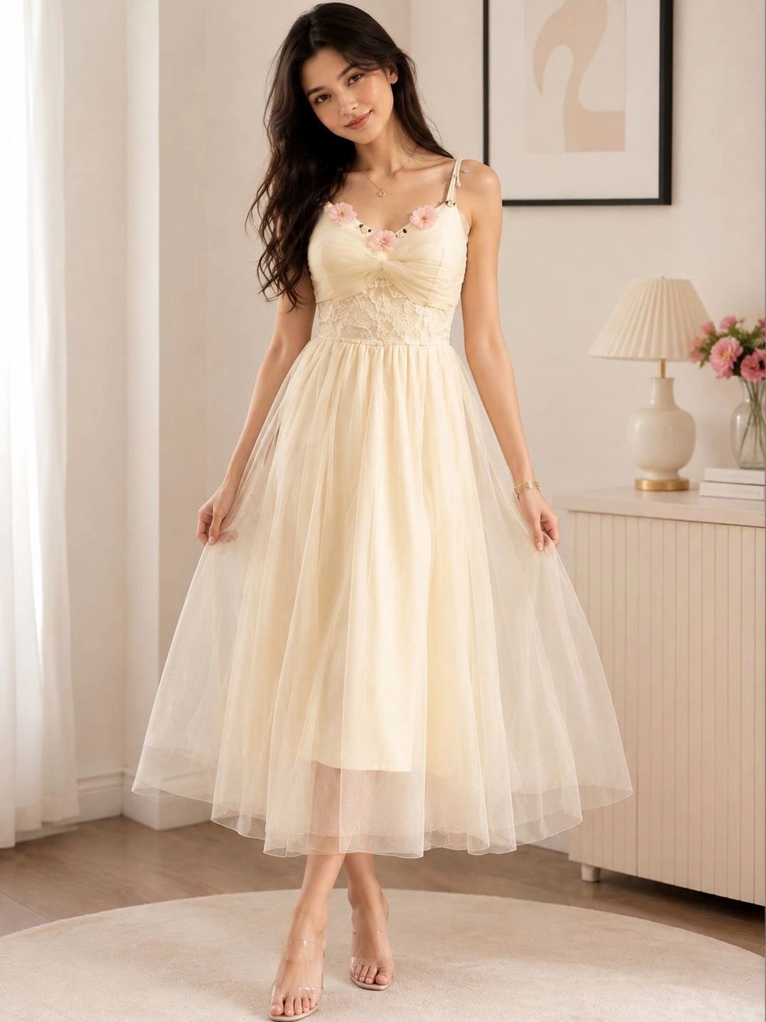 Leela store Embellished Ruffled Net A-Line Midi Dress-picture-38