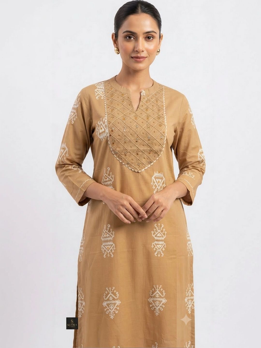 EtnicaWear Women Ethnic Motifs Printed Regular Beads and Stones Pure Cotton Kurta with Trousers-picture-26