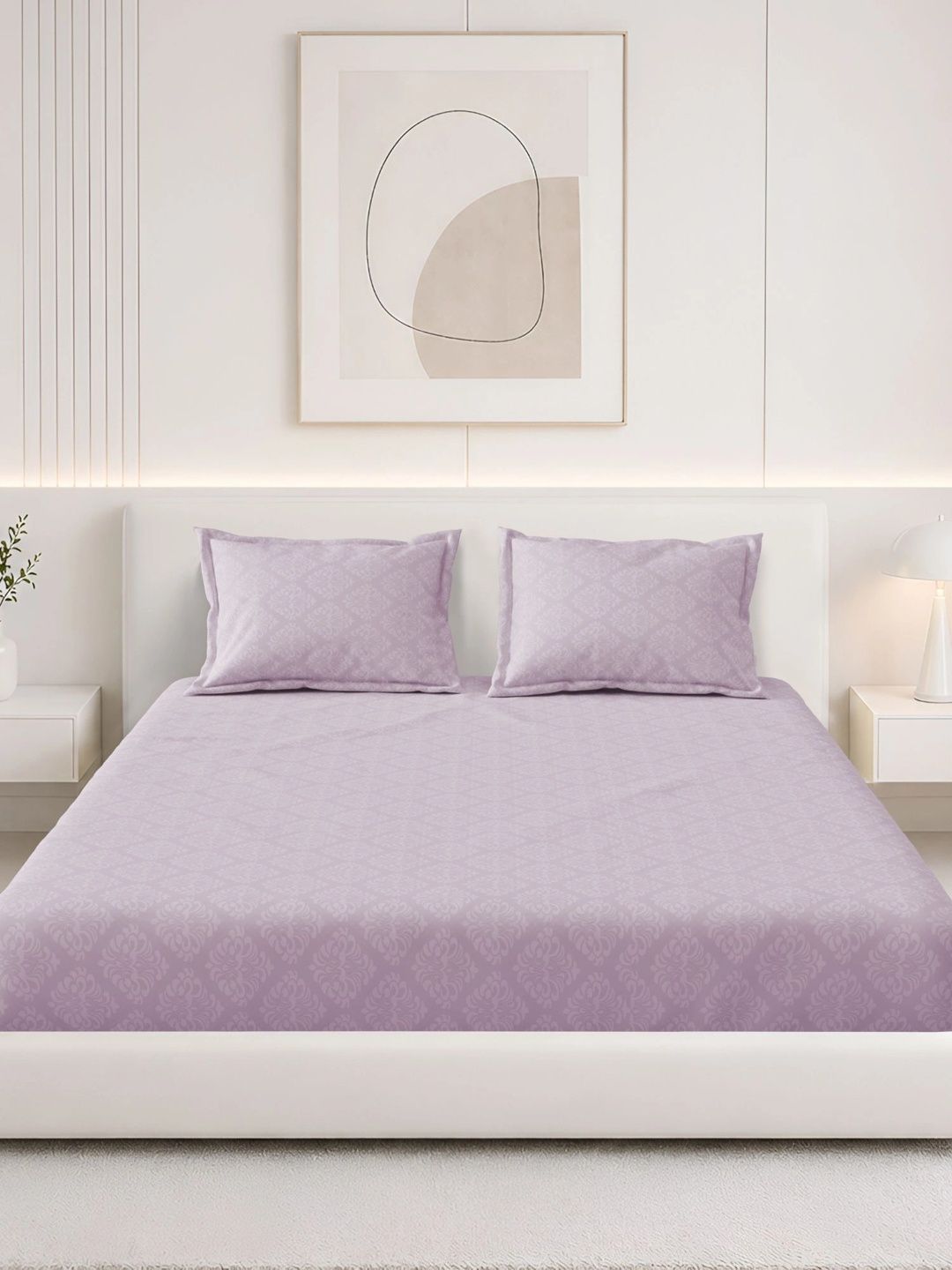 Homeful Style Cream-Coloured & Purple 160 TC King Bedsheet with 2 Pillow Covers-picture-20