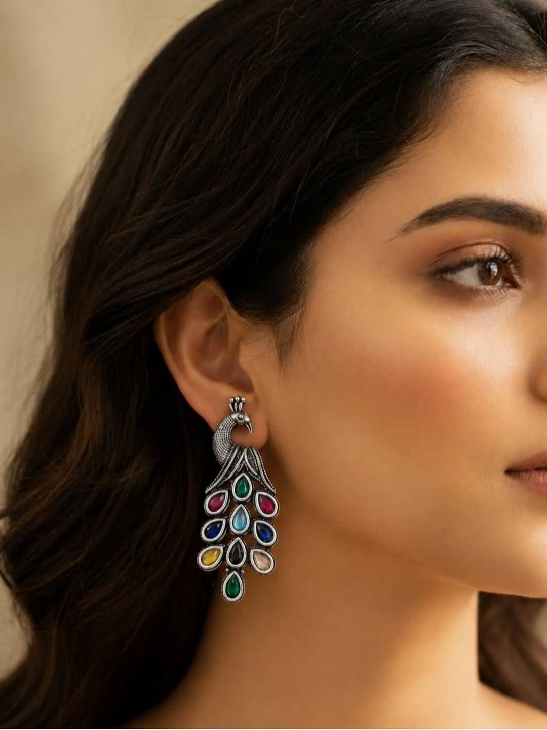 THE GLAM POUCH Peacock Shaped Drop Earrings-picture-24