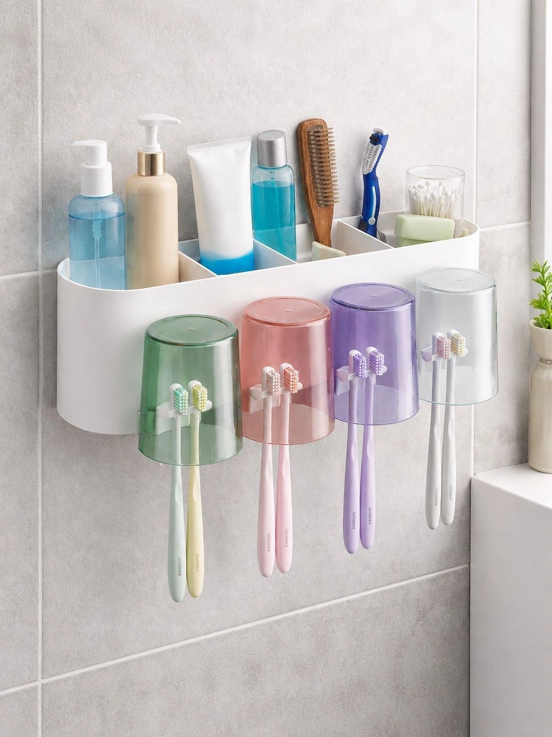 OBEROI'S TRADERS Off White 4 piece Solid Plastic Bath Accessories Set-picture-24
