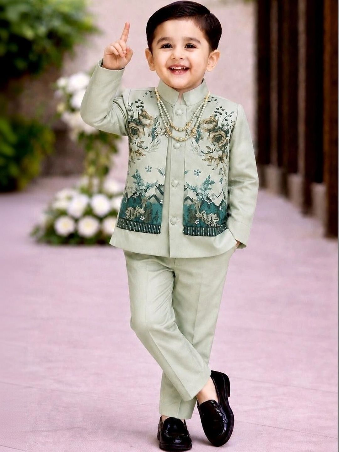 eliteeleganceapparel Boys Printed Mandarin Collar Single-Breasted Two-Piece Suit-picture-10
