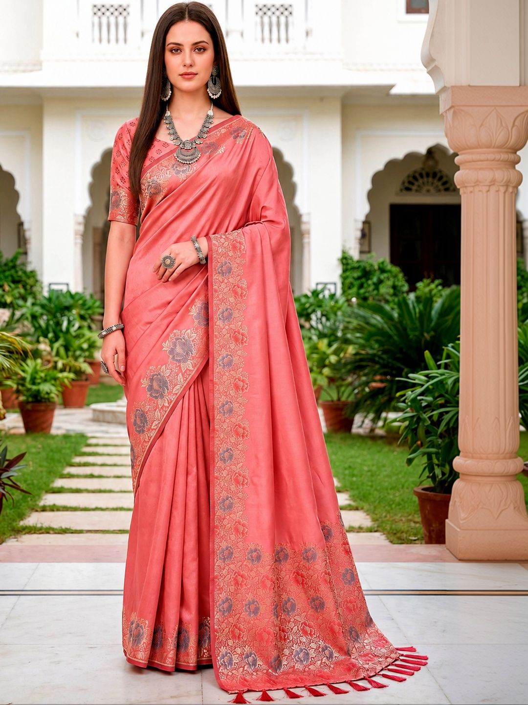 SANGAM PRINTS Zari Satin Tussar Saree-picture-4