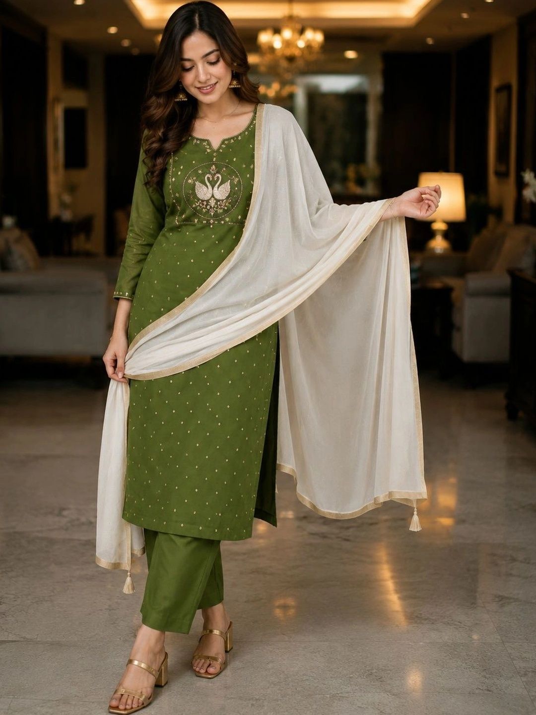 ISHU FAB Women Ethnic Motifs Embroidered Regular Thread Work Kurta with Trousers & With Dupatta-picture-22