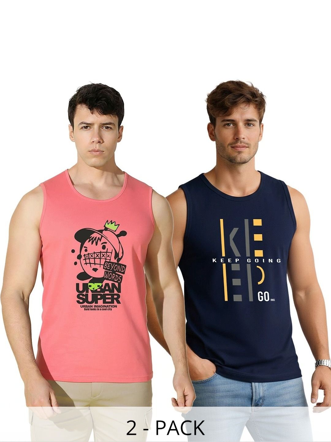 MINISTRY OF FRIENDS Pack of 2 Printed Cotton Gym Vest-picture-30