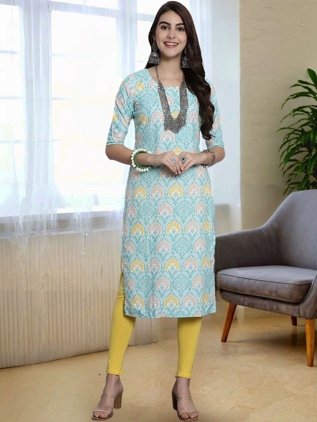 HERE&NOW Women Ethnic Motifs Printed Indie Prints Crepe Kurta-picture-29