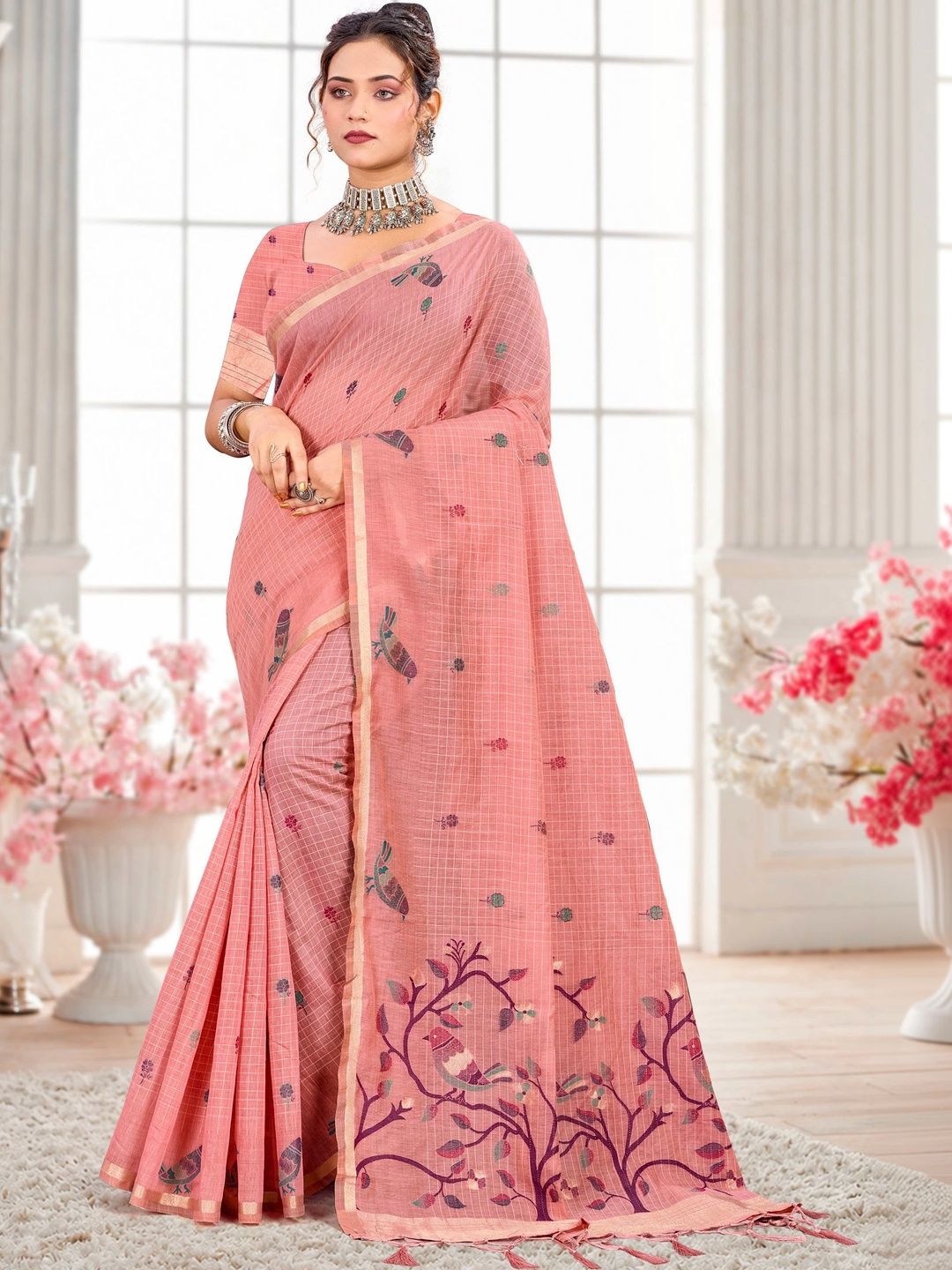 SANGAM PRINTS Floral Tussar Saree-picture-9