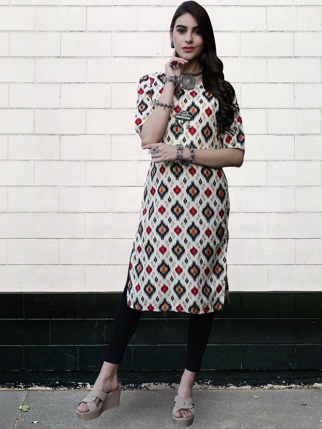 HERE&NOW Women Leheriya Printed Crepe Kurta-picture-11