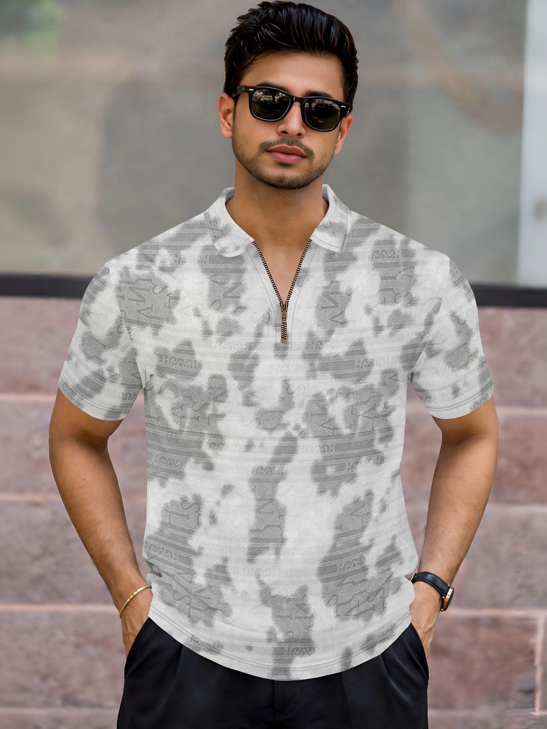 SZN Men Tie and Dye Printed Polo Collar T-shirt-image-22