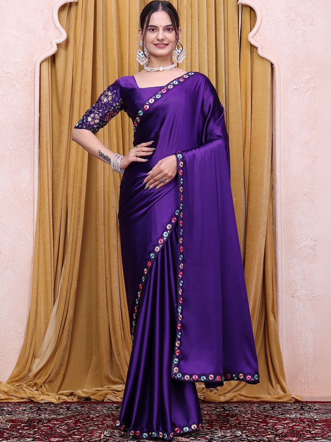 all about you Embroidered Satin Designer Saree-picture-9
