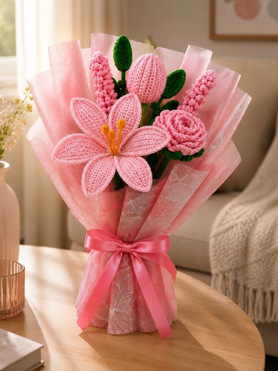 Agantuk Pink 5 Pieces Lily Artificial Flower-picture-23