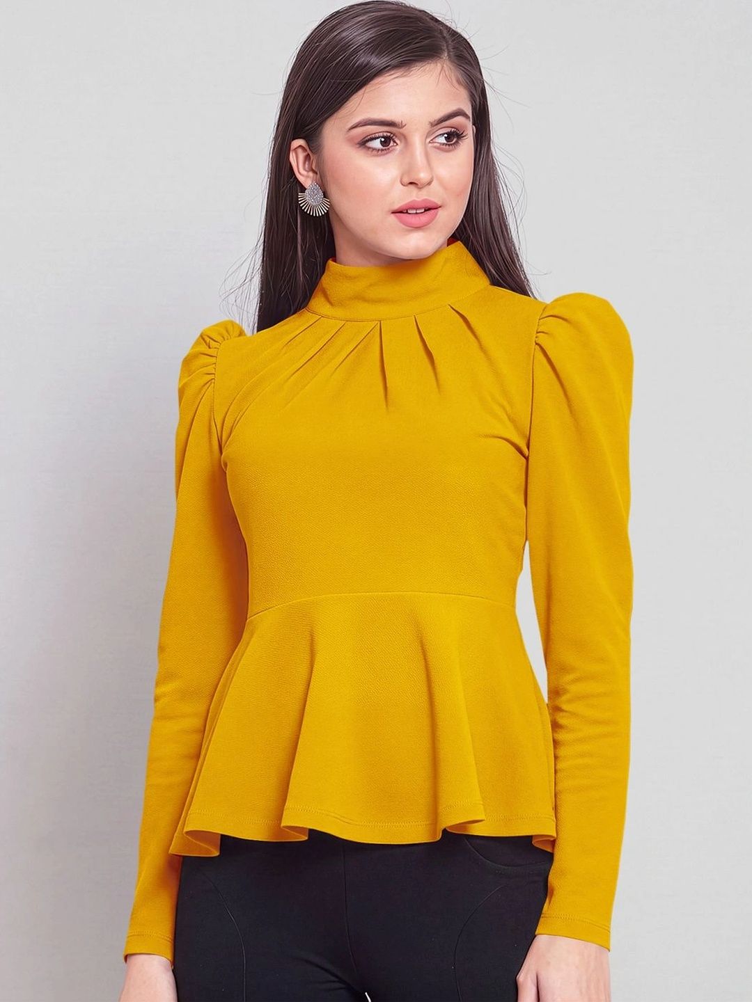 Navyankaa Puff Sleeve Peplum Top-picture-30