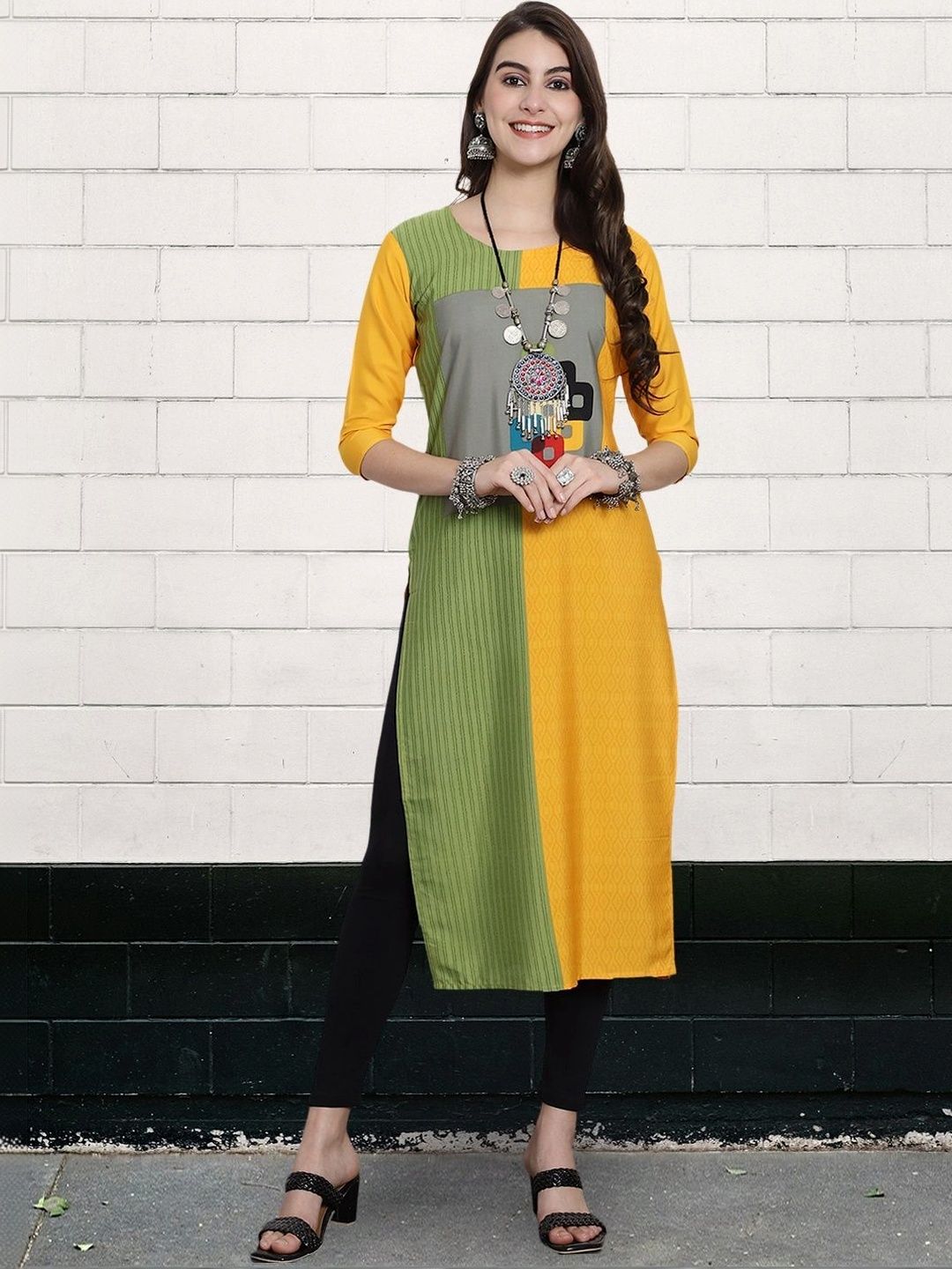 HERE&NOW Women Colourblocked Crepe Kurta-picture-22
