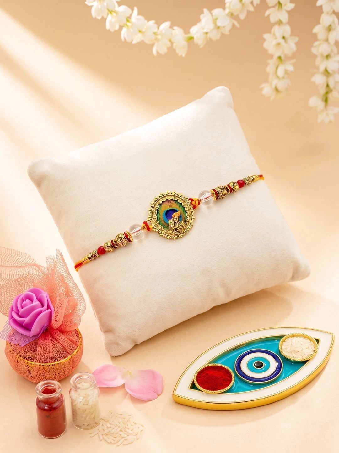 ADIVA Set Of 3 Rakhi Gift Set With Roli Chawal-picture-8