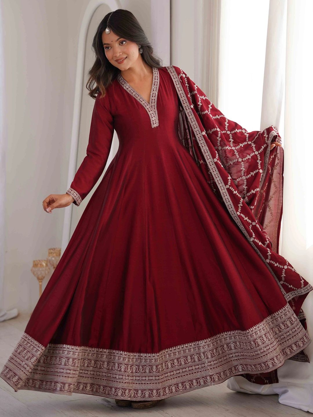 HERE&NOW Ethnic Motifs Embroidered A-Line Maxi Dress-picture-37
