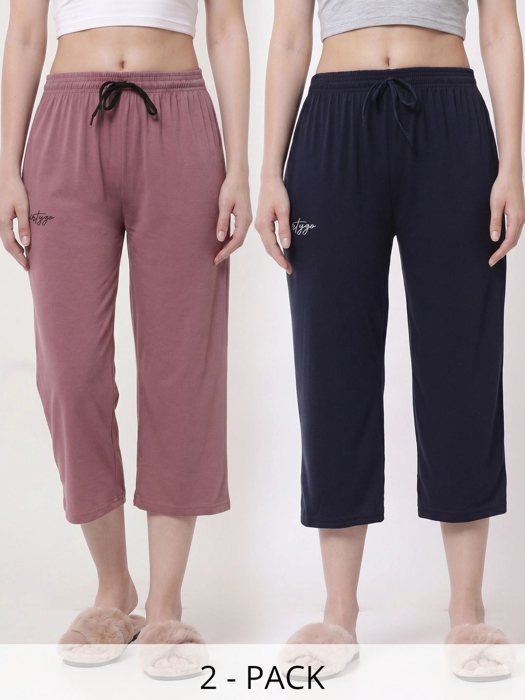 FFLIRTYGO Pack Of 2 Pure Cotton Mid-Rise Lounge Pants-picture-34