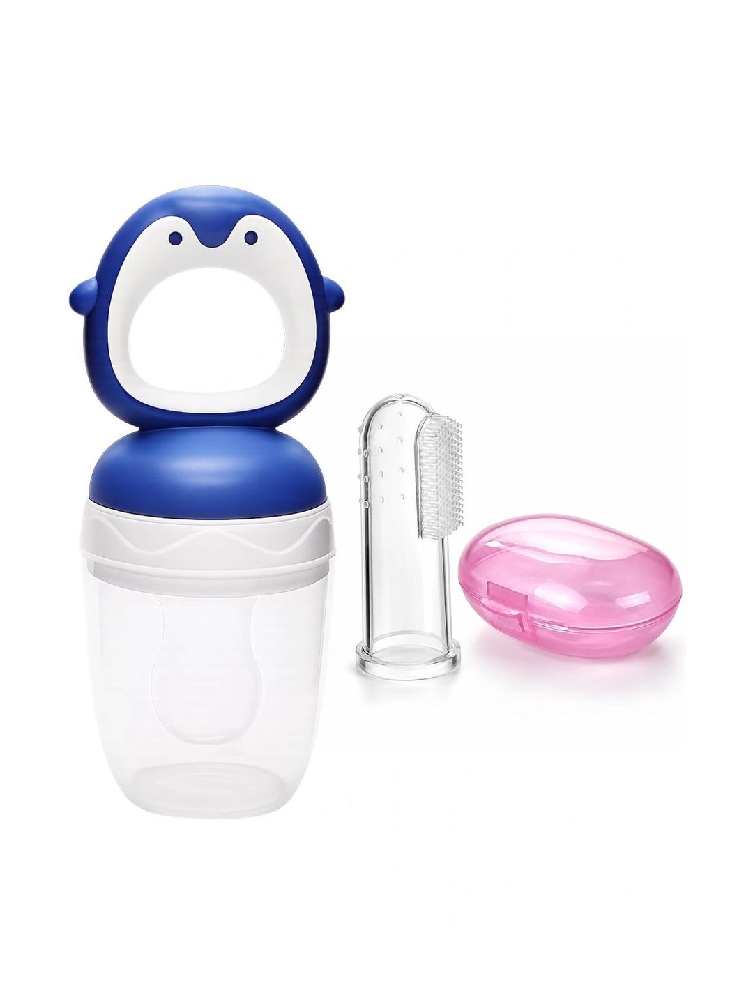 Crescent Infants Set Of 2 Blue Food-Grade Fruit Food Feeder Nibbler & Finger Brush-picture-27