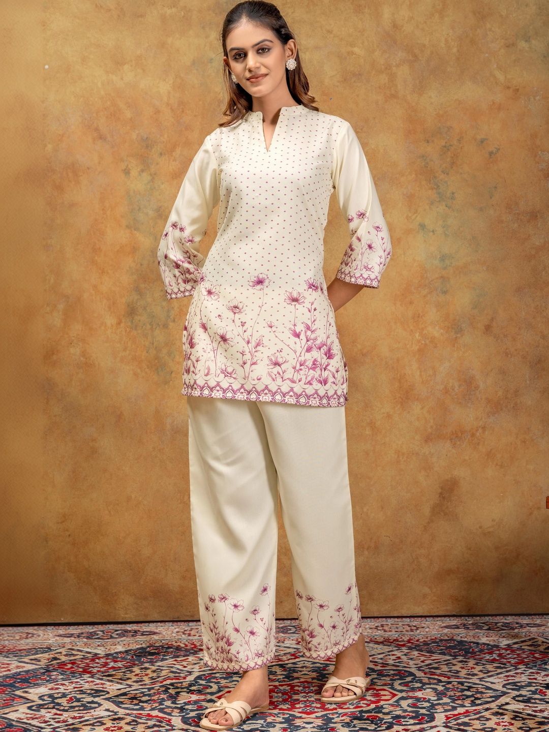 HERE&NOW Women Floral Printed Regular Pure Cotton Kurta with Trousers-picture-25