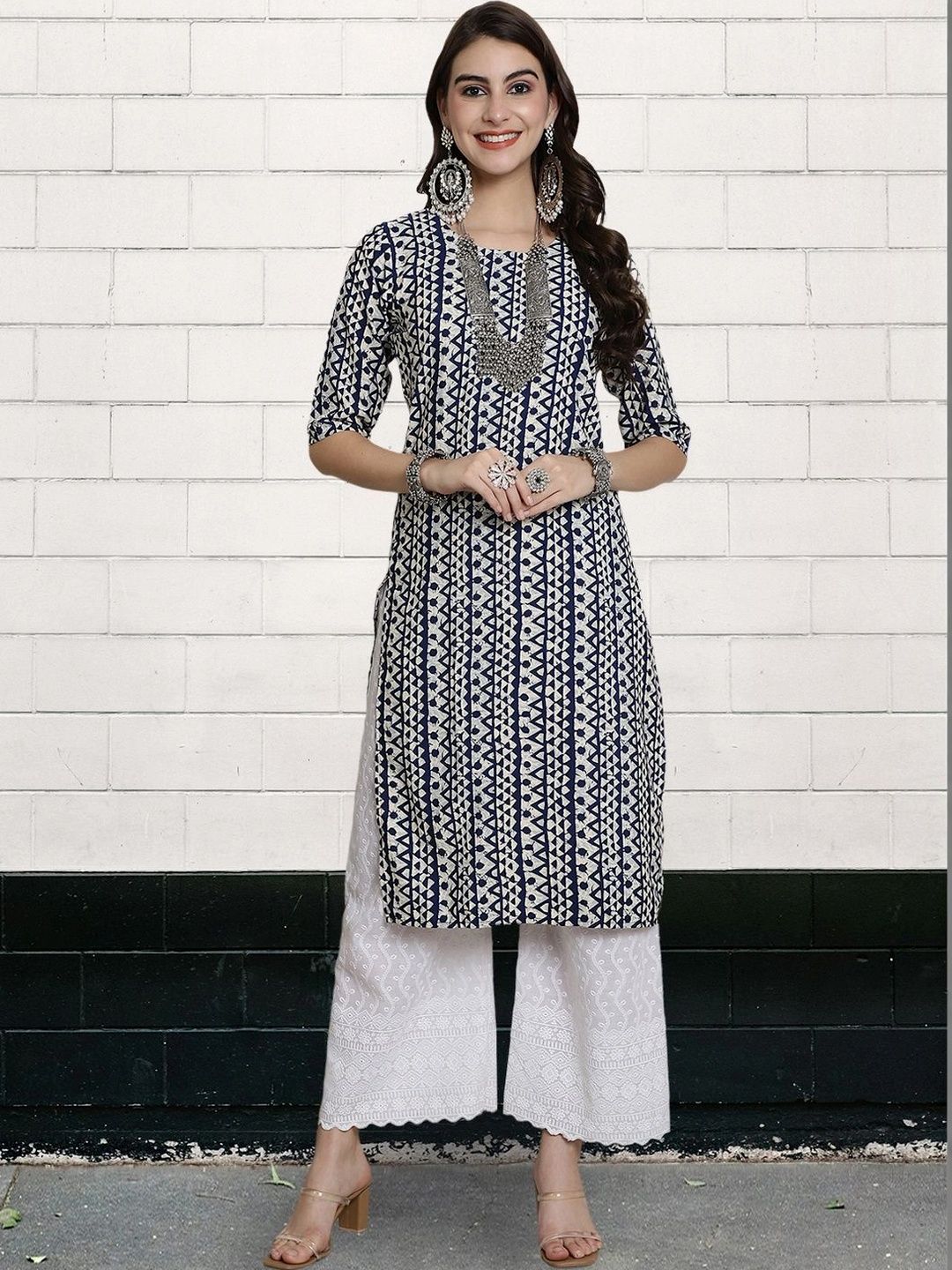 HERE&NOW Women Ethnic Motifs Printed Crepe Kurta-picture-38