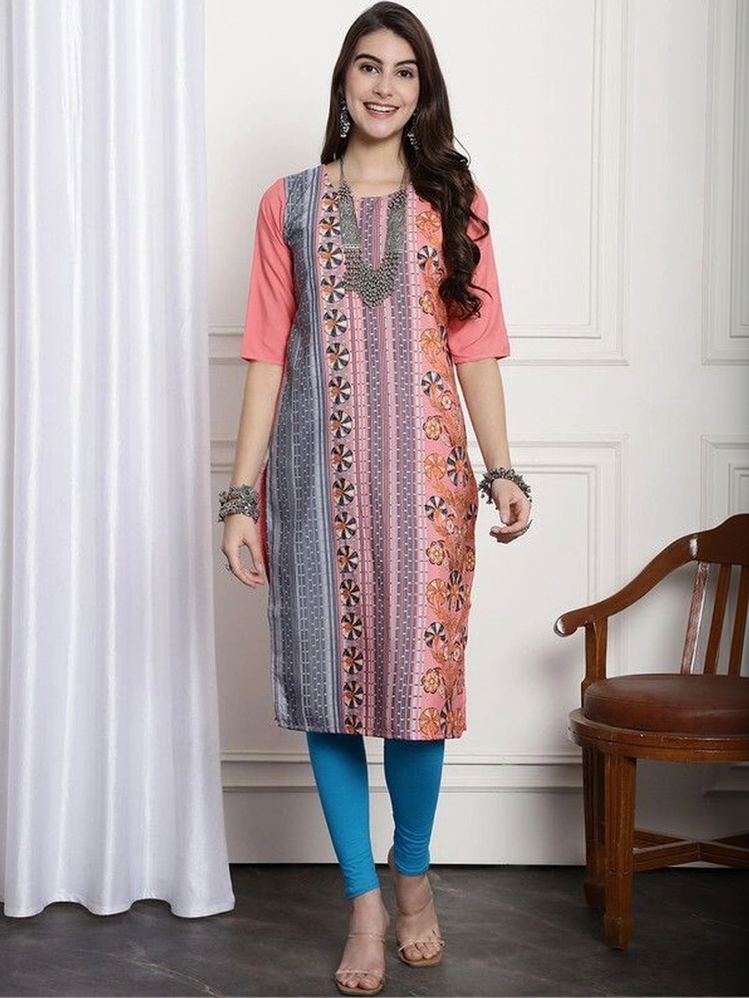 HERE&NOW Women Ethnic Motifs Printed Indie Prints Crepe Kurta-picture-38