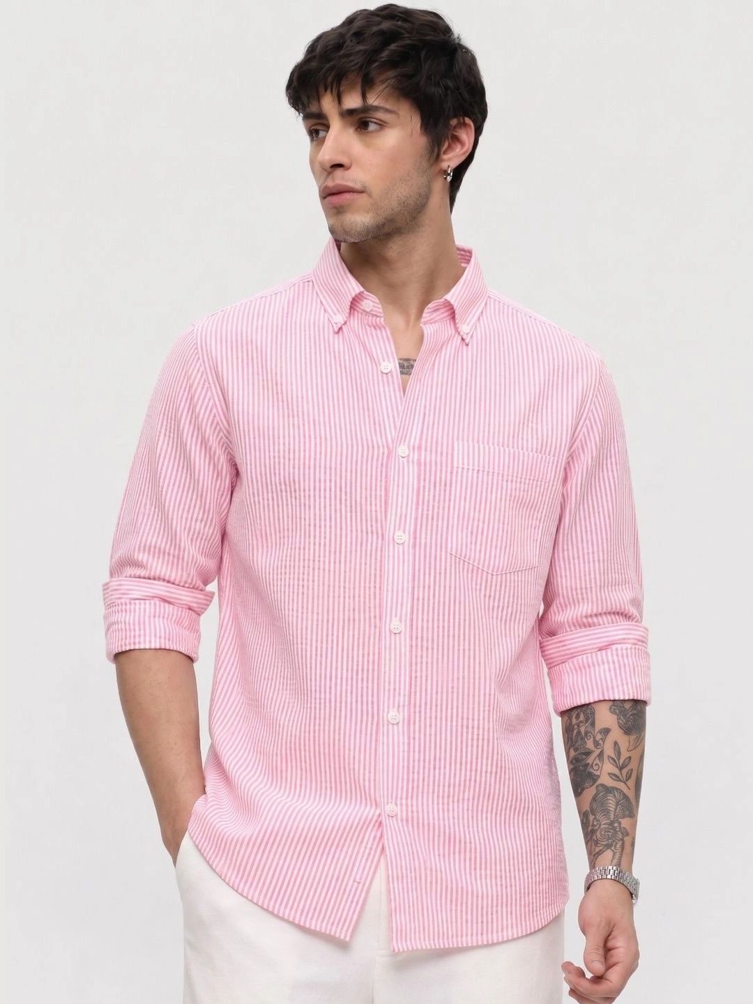 HENSHIKA Men Standard Striped Casual Shirt-picture-22