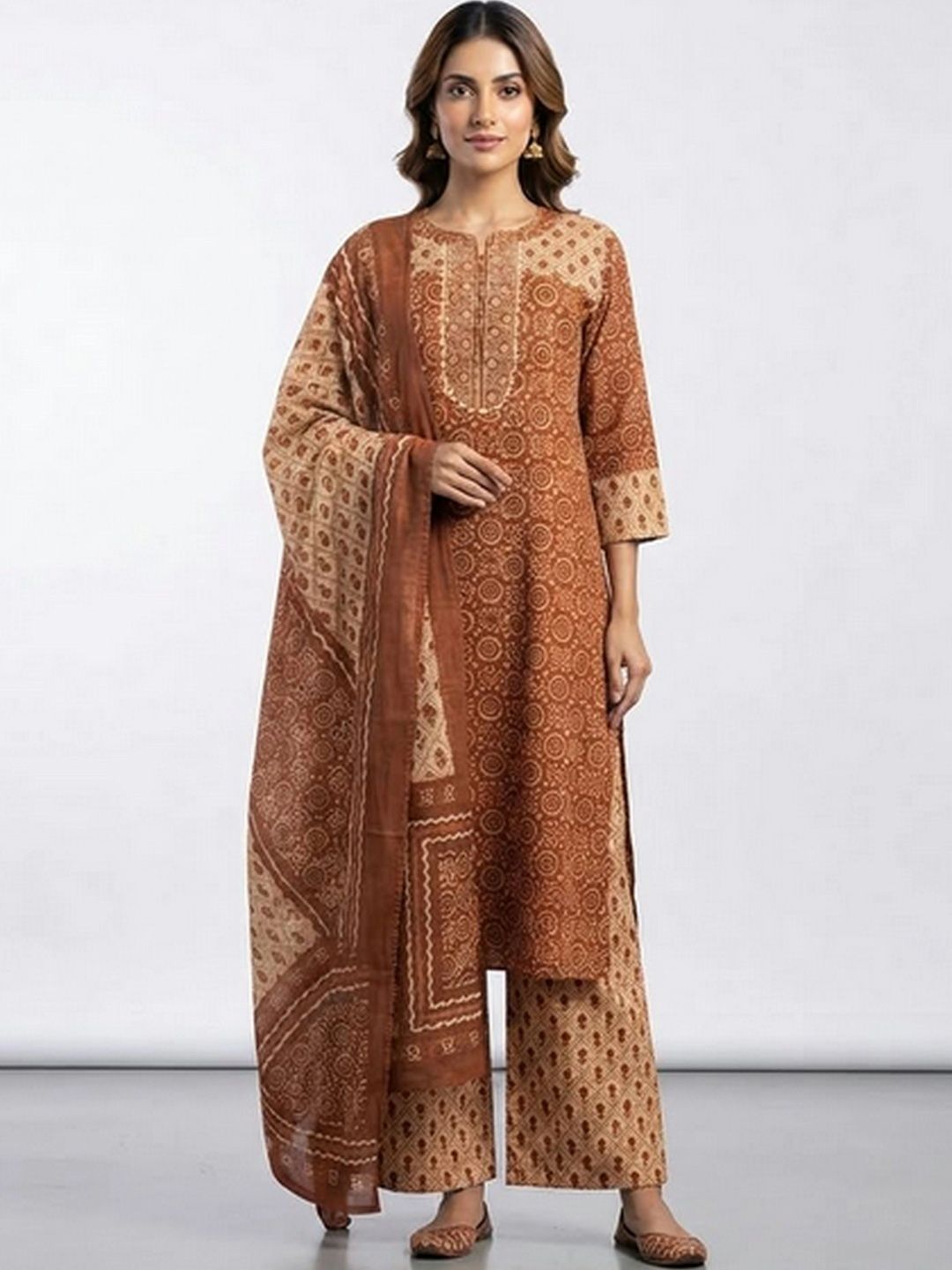 KALINI Women Ethnic Motifs Printed Regular Thread Work Pure Cotton Kurta with Palazzos & With Dupatta-picture-19