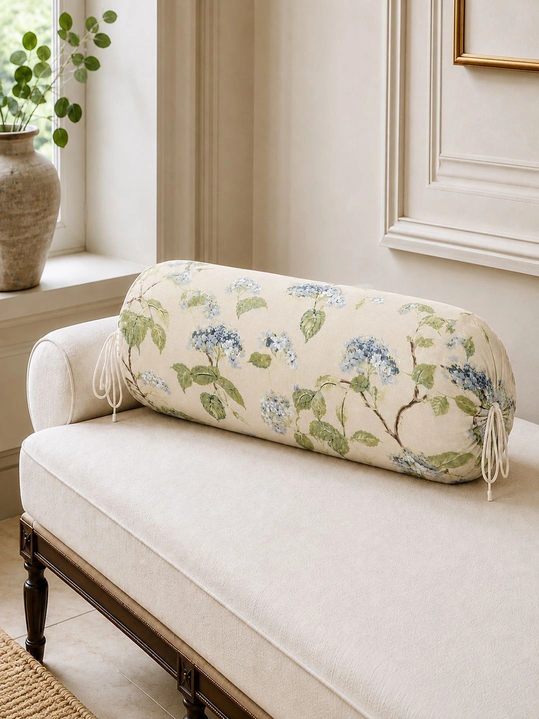 Myntra Elegant Homes 2-Pcs Beige & Blue Printed Pure Cotton Bolster Covers-picture-36