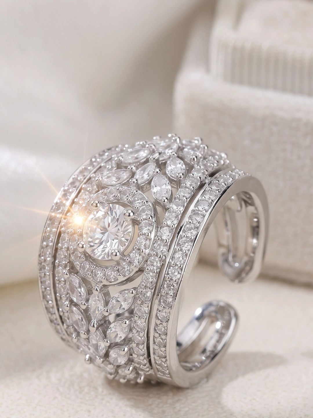Mekkna Women Rhodium-Plated American Diamond Finger Ring-picture-20