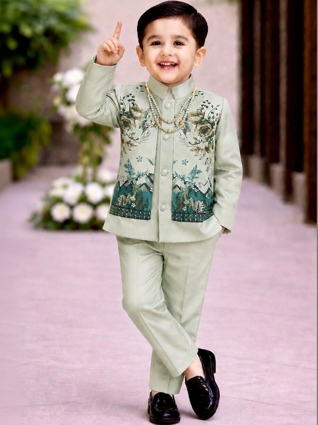 eliteeleganceapparel Boys Printed Mandarin Collar Single-Breasted Two-Piece Suit-picture-11