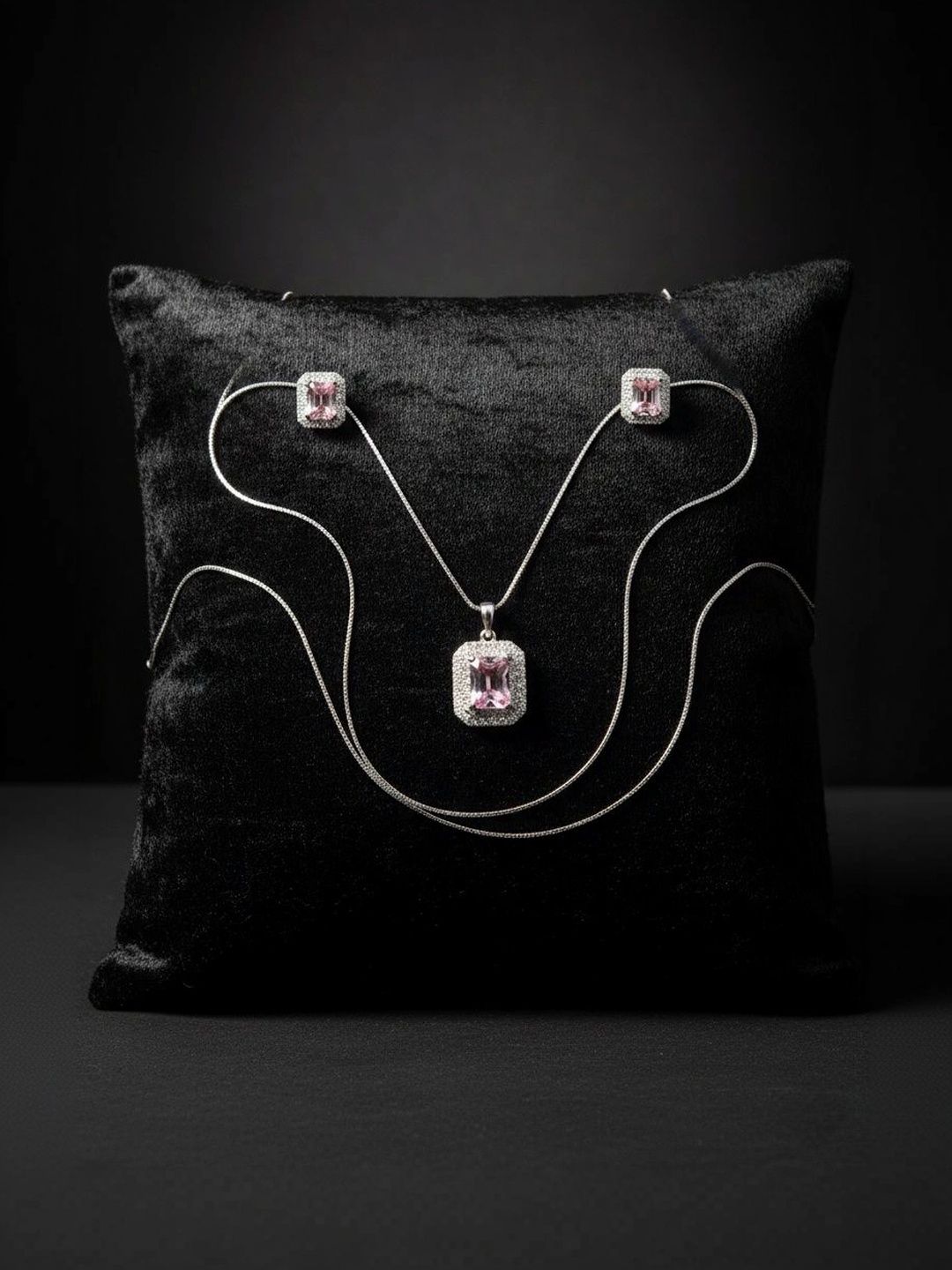 ADITYA COLLECTION Silver-Plated Stone-Studded Pendant and Earrings-image-44