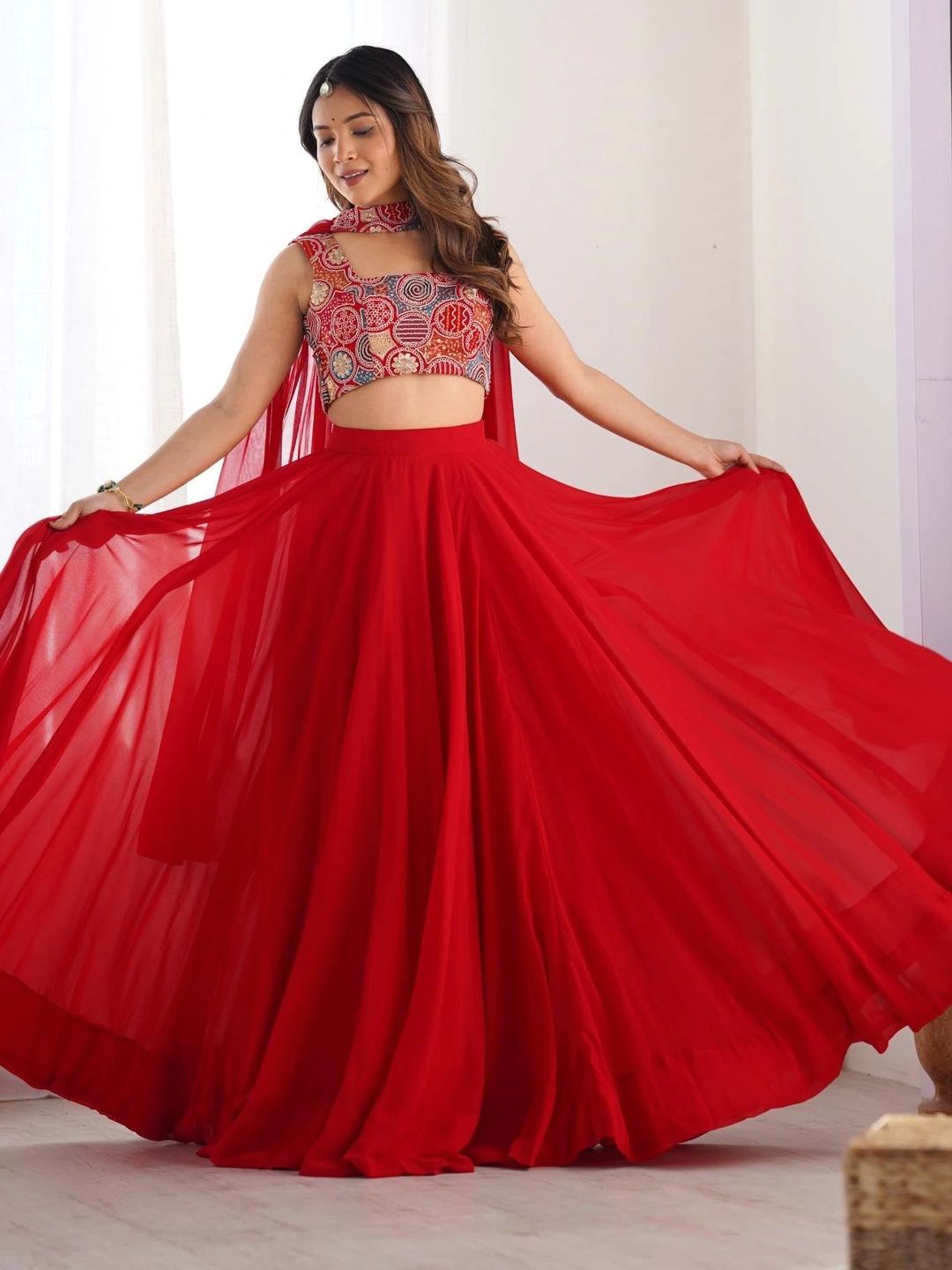 SAJANRE Printed Ready to Wear Lehenga & Blouse With Dupatta-image-12