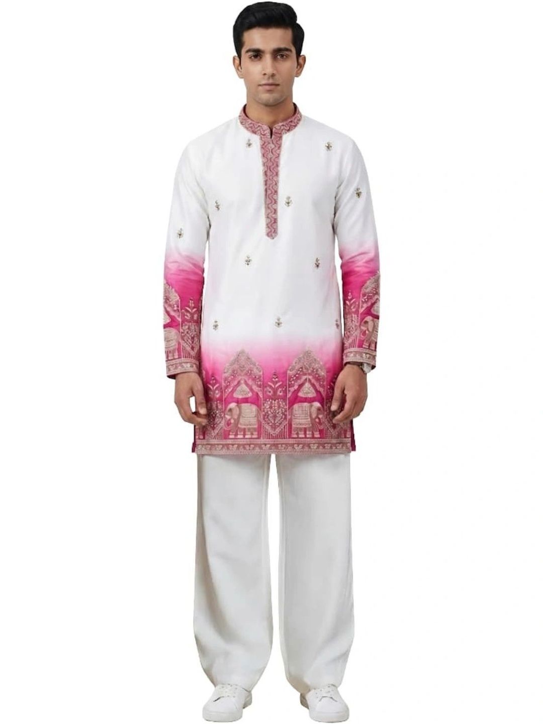 MAHIRAT Men Ombre Embroidered Regular Thread Work Kurta with Trousers-picture-49