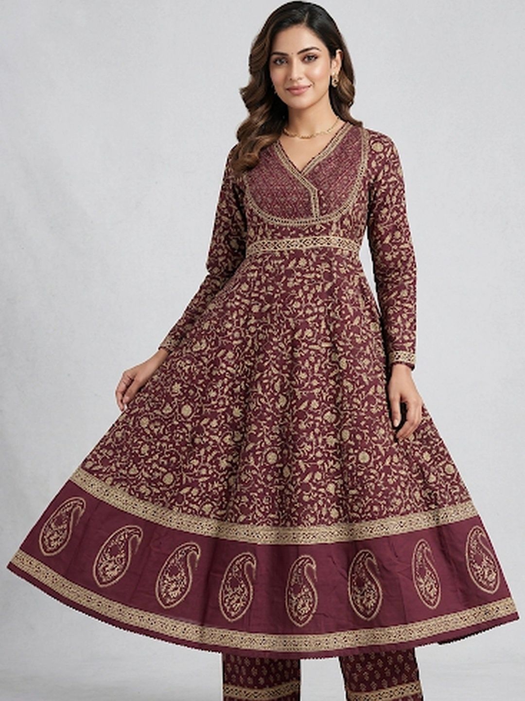 Kanahari Women Floral Printed Angrakha Pure Cotton Kurta with Trousers-picture-13