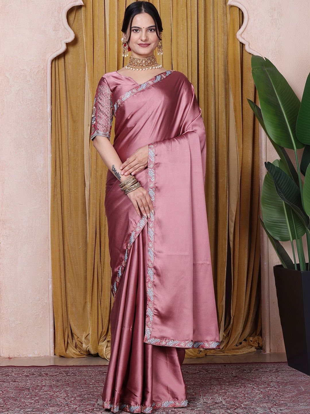 Mitera Embellished Embroidered Satin Designer Saree-picture-23