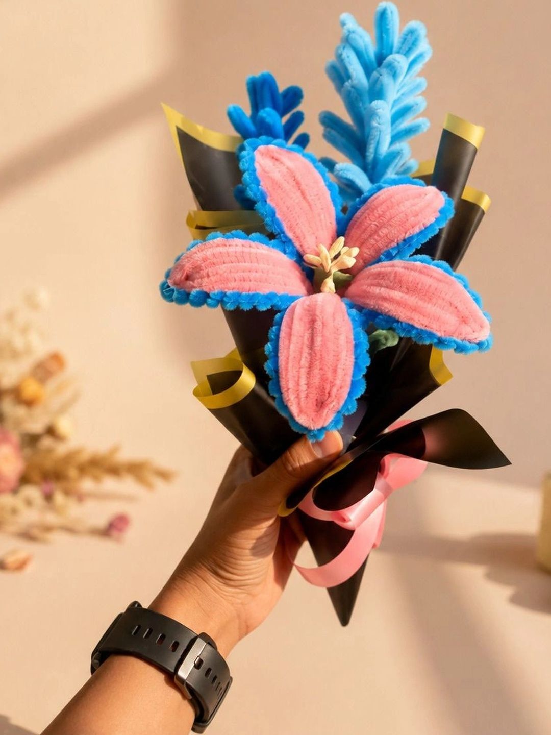 Agantuk Pink 3 Pieces Lily Artificial Flower-picture-58