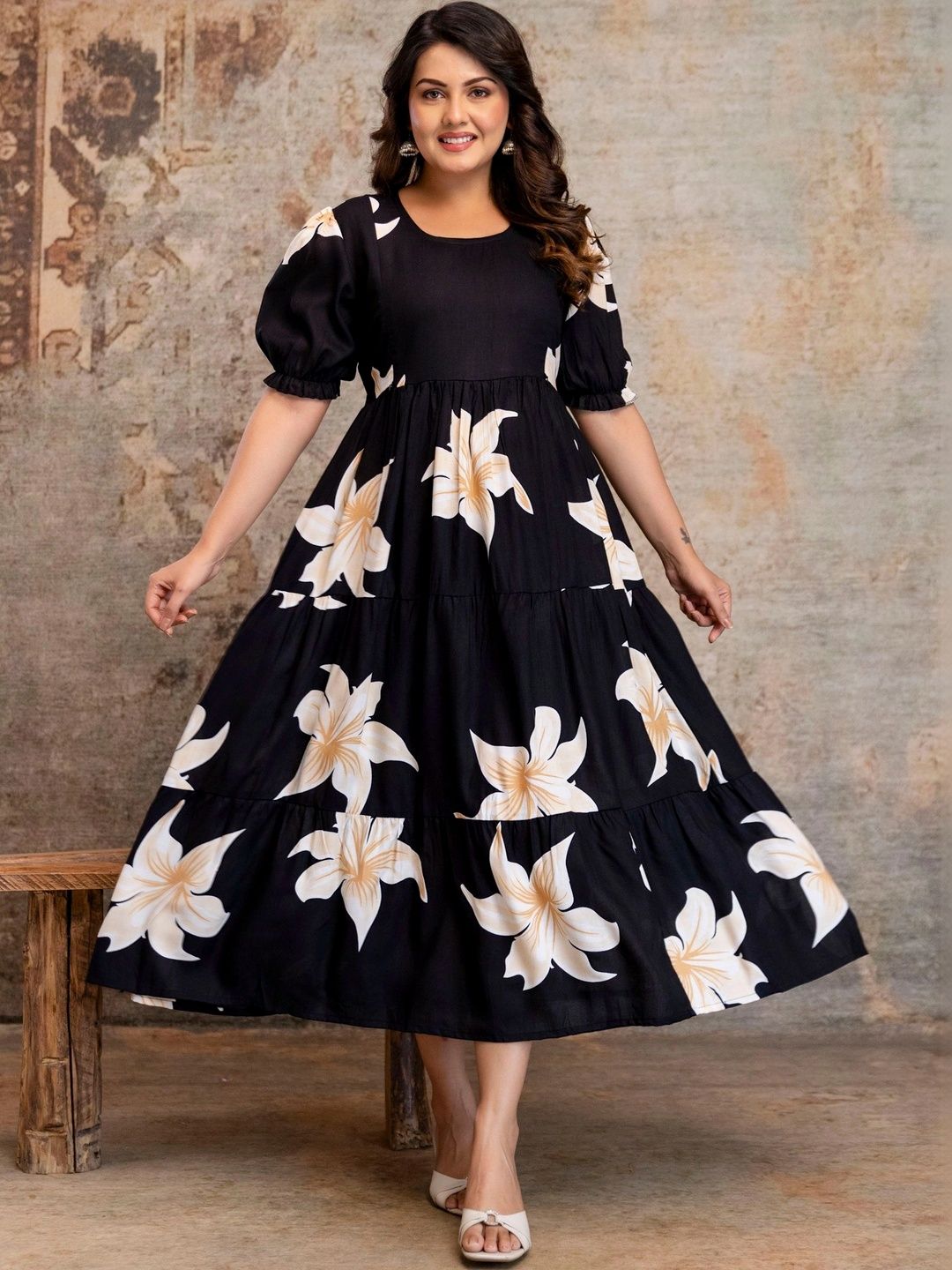 Swarnkar Creation Floral Printed Tiered Kurti-image-9