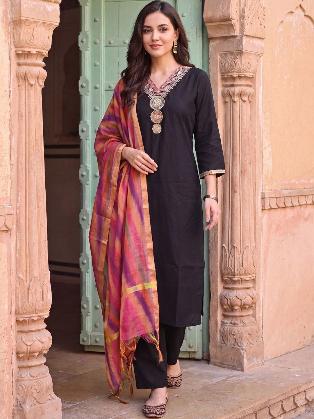 Indo Era Women Ethnic Motifs Embroidered Regular Thread Work Kurta with Trousers & With Dupatta-picture-22