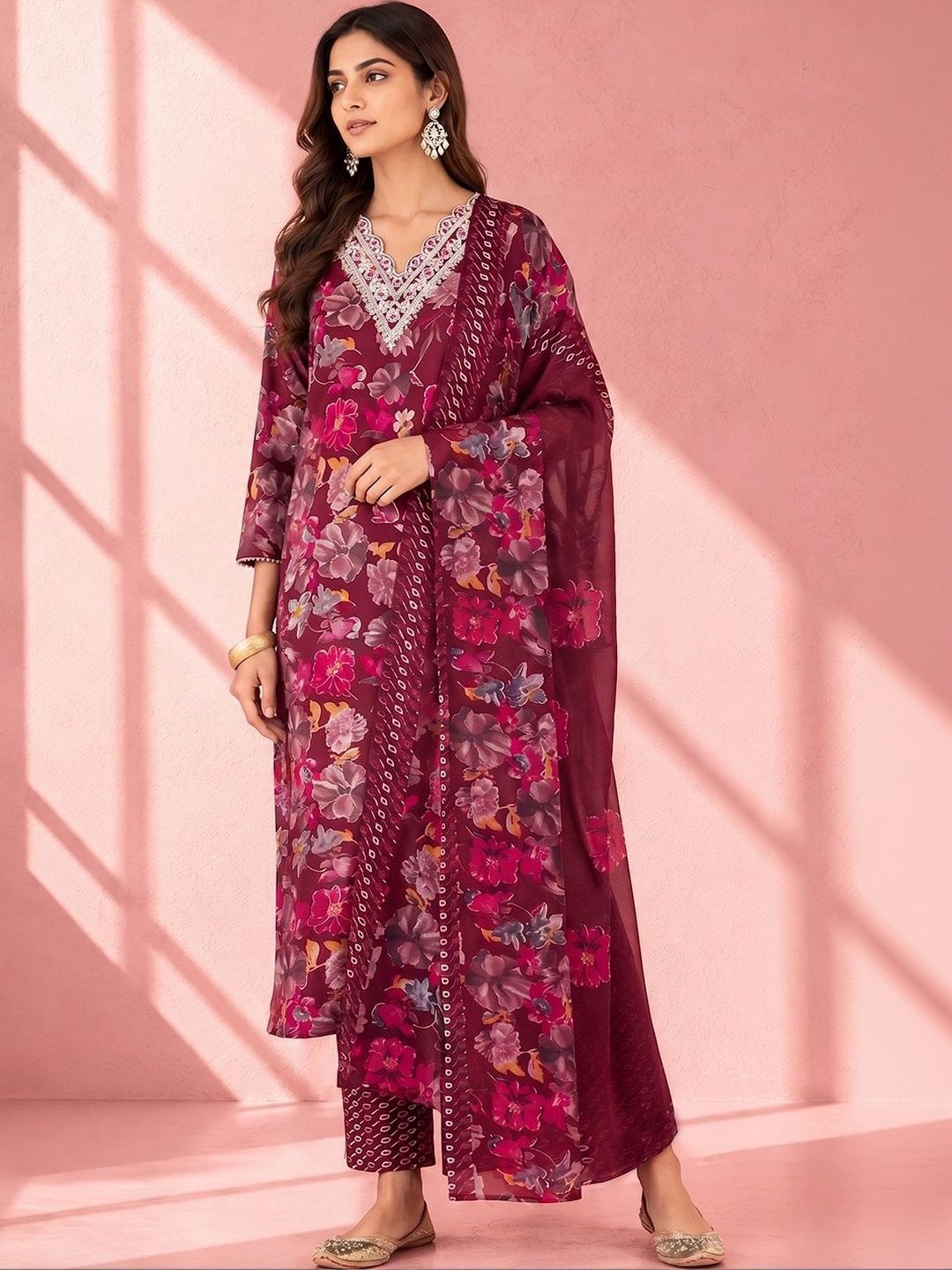 Anouk Women Floral Printed Regular Thread Work Kurta with Trousers & With Dupatta-picture-28