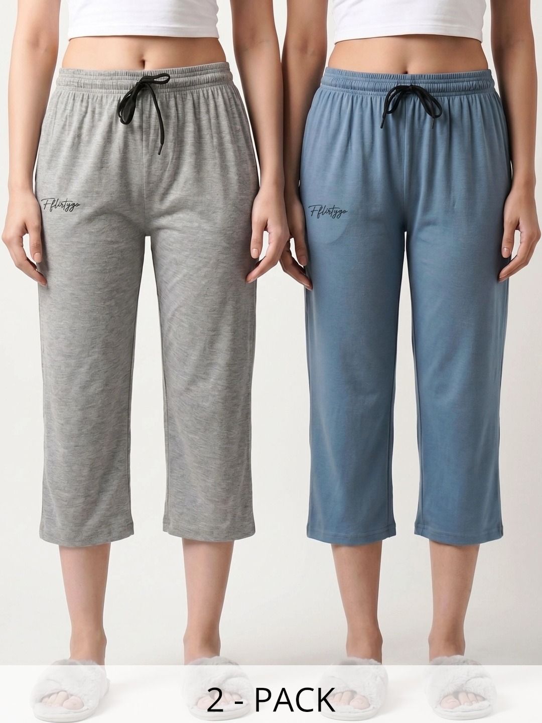 FFLIRTYGO Pack Of 2 Pure Cotton Mid-Rise Lounge Pants-picture-44