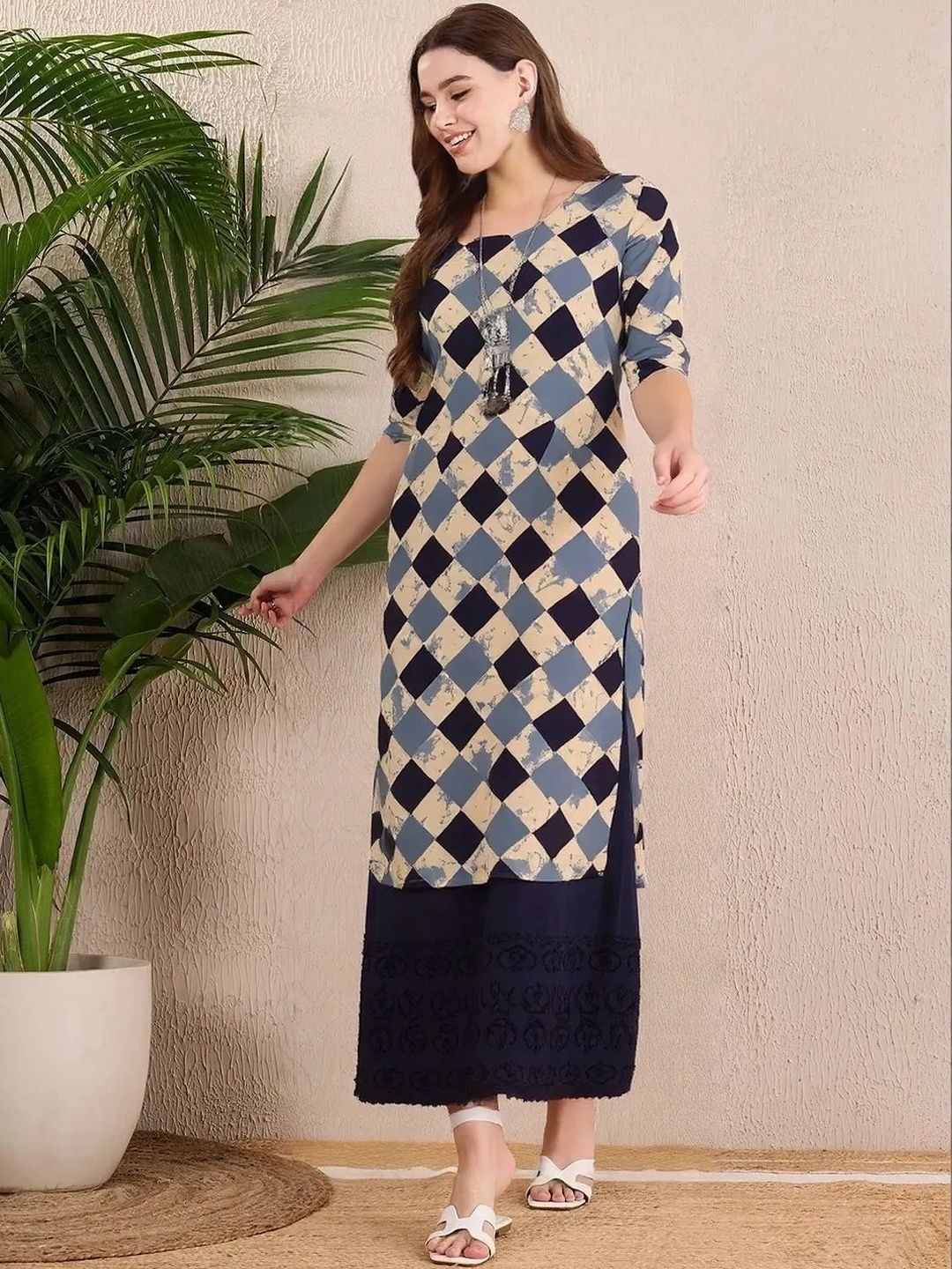 HERE&NOW Women Geometric Printed Crepe Kurta-picture-27