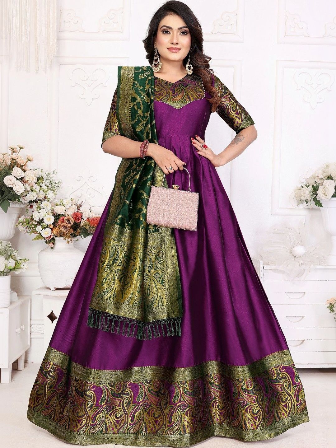 Kinjhit Fashion Woven Design Jacquard Ethnic Gown with Dupatta-picture-39